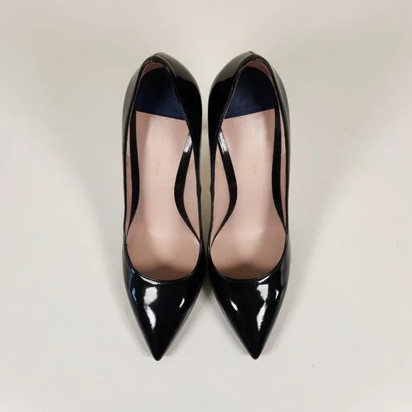 Stuart Weitzman Black Patent Pointed-Toe Stiletto Pumps - Picture 1 of 5